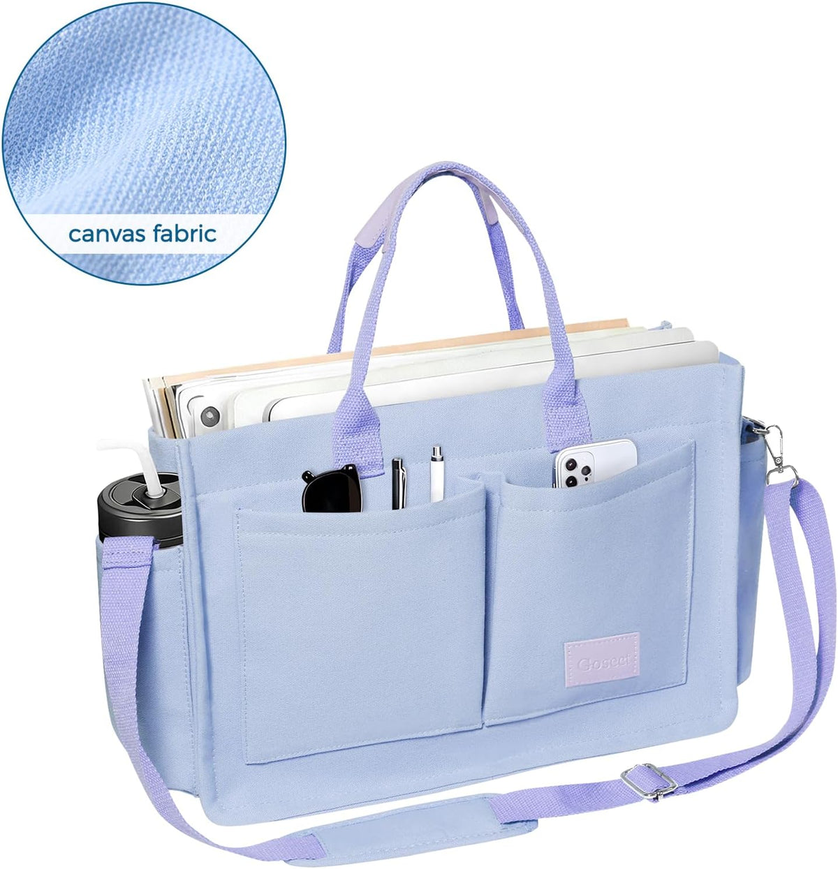 Women’s Canvas Multi-Pocket Tote Bag, Convertible Laptop Work Crossbody Shoulder Bag for Travel, Nurses & Teachers