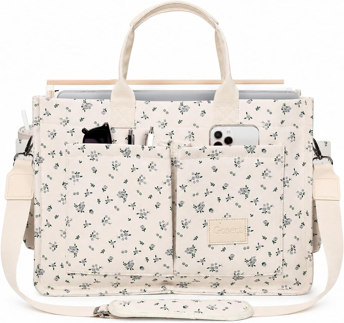Women’s Canvas Multi-Pocket Tote Bag, Convertible Laptop Work Crossbody Shoulder Bag for Travel, Nurses & Teachers