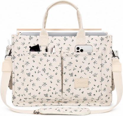 Women’s Canvas Multi-Pocket Tote Bag, Convertible Laptop Work Crossbody Shoulder Bag for Travel, Nurses & Teachers