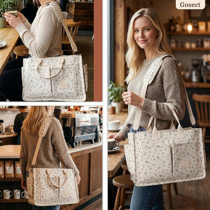 Women’s Canvas Multi-Pocket Tote Bag, Convertible Laptop Work Crossbody Shoulder Bag for Travel, Nurses & Teachers