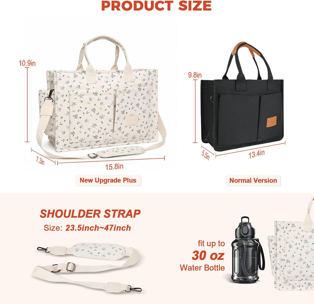 Women’s Canvas Multi-Pocket Tote Bag, Convertible Laptop Work Crossbody Shoulder Bag for Travel, Nurses & Teachers