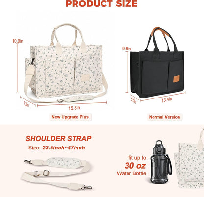 Women’s Canvas Multi-Pocket Tote Bag, Convertible Laptop Work Crossbody Shoulder Bag for Travel, Nurses & Teachers