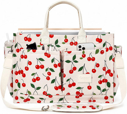 Women’s Canvas Multi-Pocket Tote Bag, Convertible Laptop Work Crossbody Shoulder Bag for Travel, Nurses & Teachers
