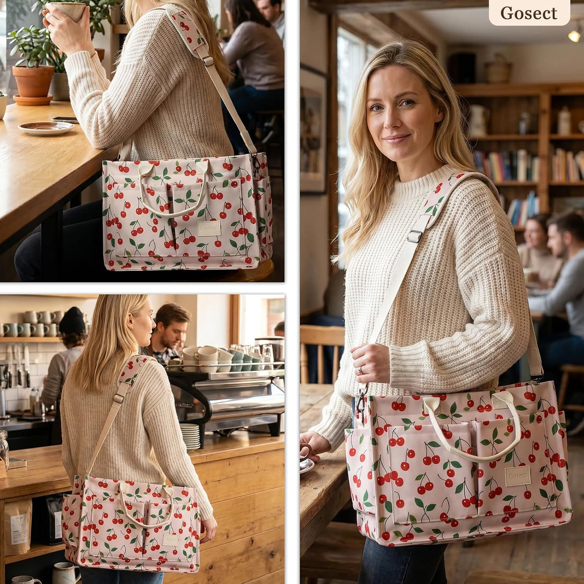 Women’s Canvas Multi-Pocket Tote Bag, Convertible Laptop Work Crossbody Shoulder Bag for Travel, Nurses & Teachers