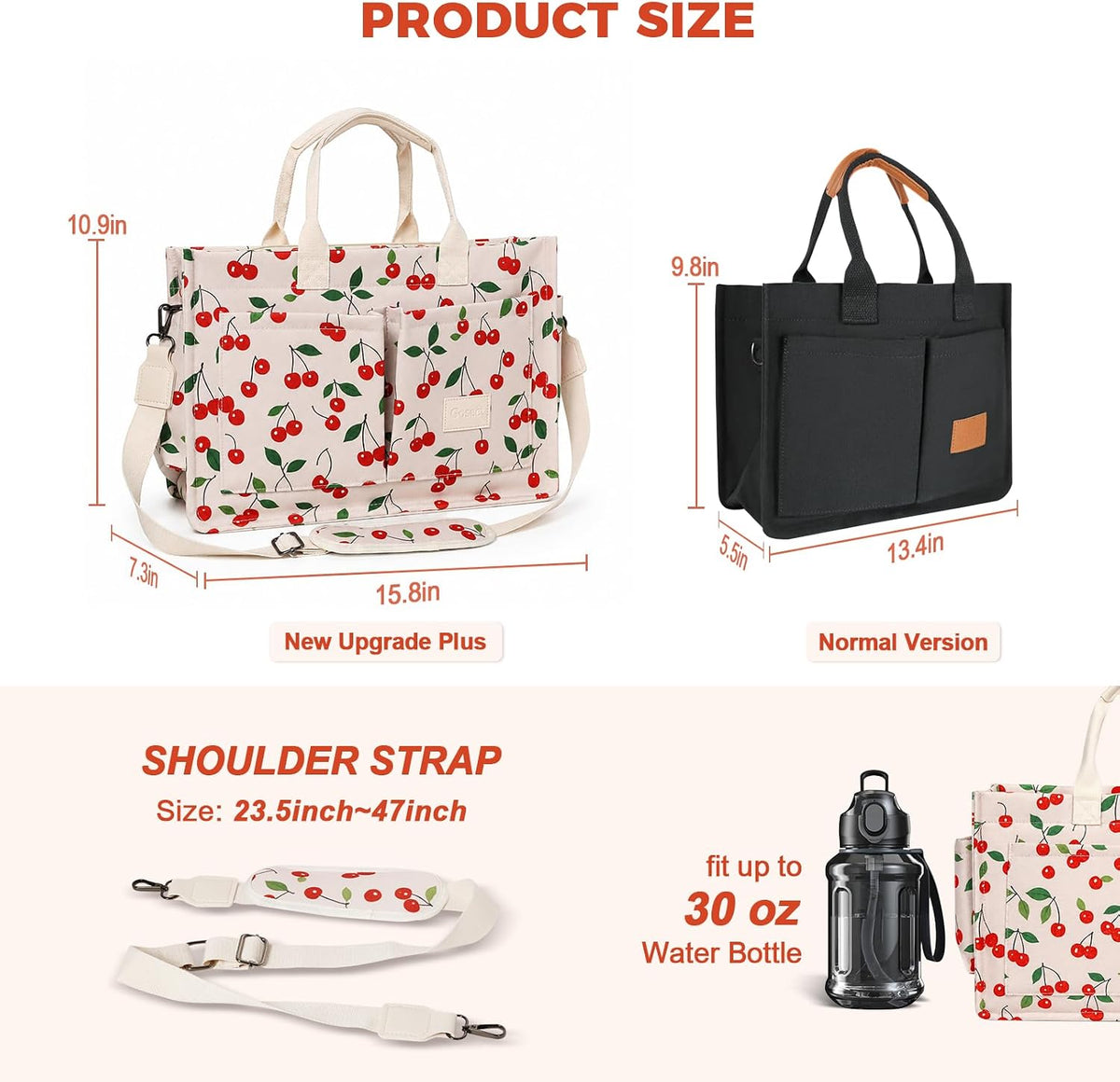 Women’s Canvas Multi-Pocket Tote Bag, Convertible Laptop Work Crossbody Shoulder Bag for Travel, Nurses & Teachers