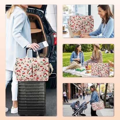 Women’s Canvas Multi-Pocket Tote Bag, Convertible Laptop Work Crossbody Shoulder Bag for Travel, Nurses & Teachers