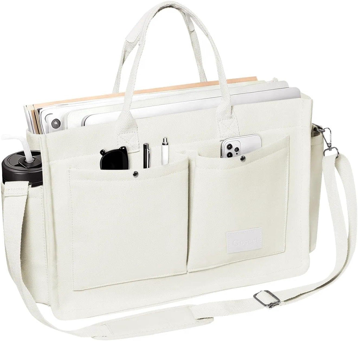 Women’s Canvas Multi-Pocket Tote Bag, Convertible Laptop Work Crossbody Shoulder Bag for Travel, Nurses & Teachers