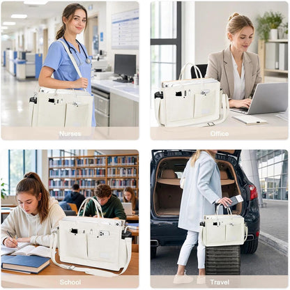 Women’s Canvas Multi-Pocket Tote Bag, Convertible Laptop Work Crossbody Shoulder Bag for Travel, Nurses & Teachers
