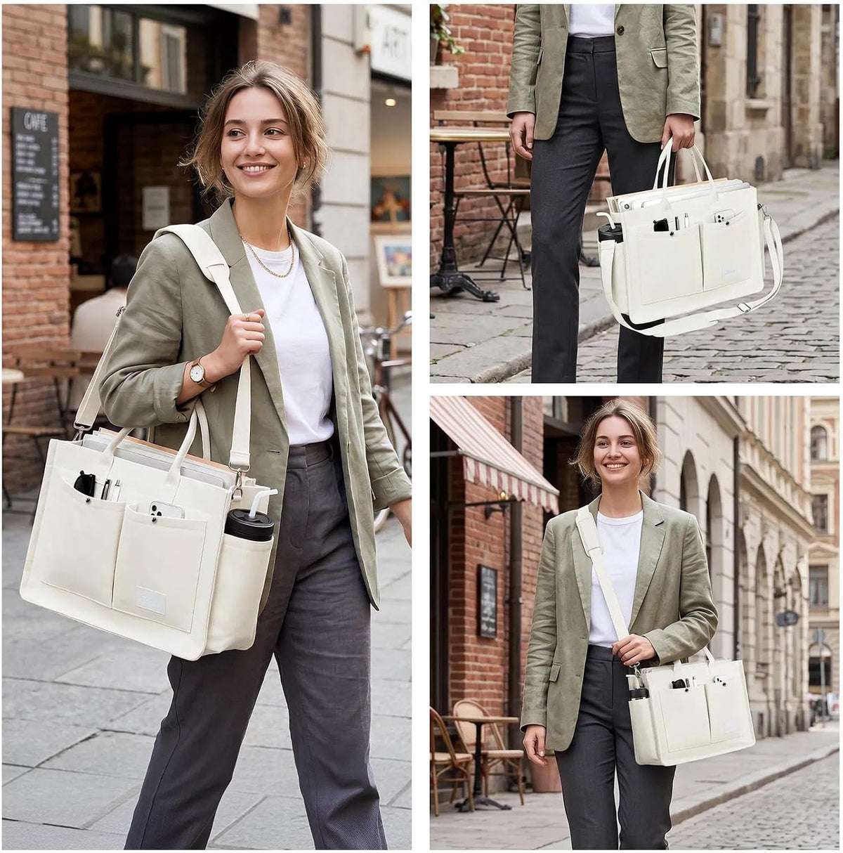 Women’s Canvas Multi-Pocket Tote Bag, Convertible Laptop Work Crossbody Shoulder Bag for Travel, Nurses & Teachers