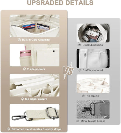 Women’s Canvas Multi-Pocket Tote Bag, Convertible Laptop Work Crossbody Shoulder Bag for Travel, Nurses & Teachers