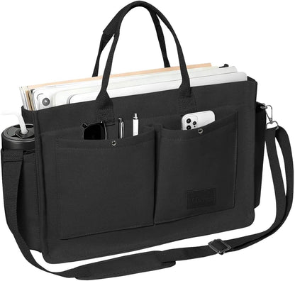 Women’s Canvas Multi-Pocket Tote Bag, Convertible Laptop Work Crossbody Shoulder Bag for Travel, Nurses & Teachers
