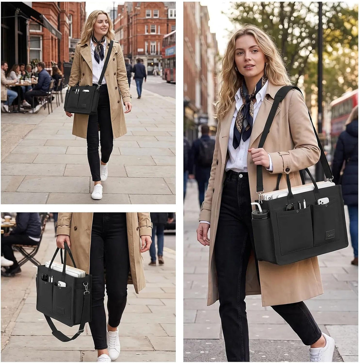 Women’s Canvas Multi-Pocket Tote Bag, Convertible Laptop Work Crossbody Shoulder Bag for Travel, Nurses & Teachers