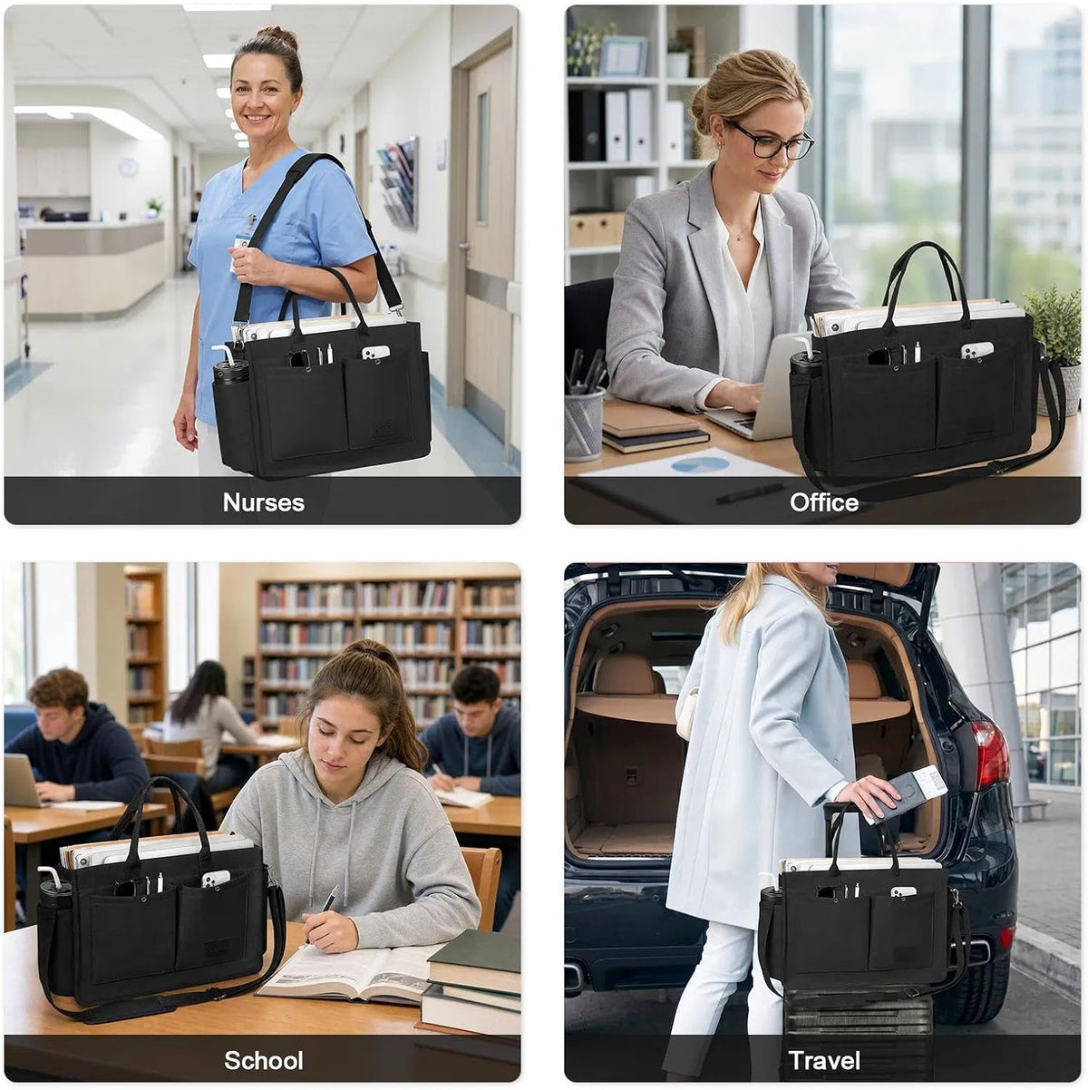 Women’s Canvas Multi-Pocket Tote Bag, Convertible Laptop Work Crossbody Shoulder Bag for Travel, Nurses & Teachers