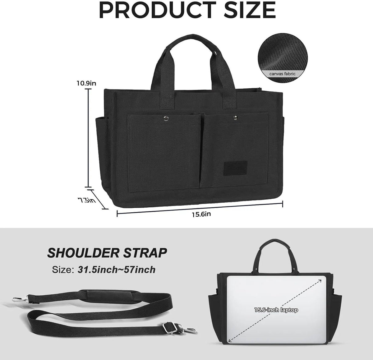 Women’s Canvas Multi-Pocket Tote Bag, Convertible Laptop Work Crossbody Shoulder Bag for Travel, Nurses & Teachers