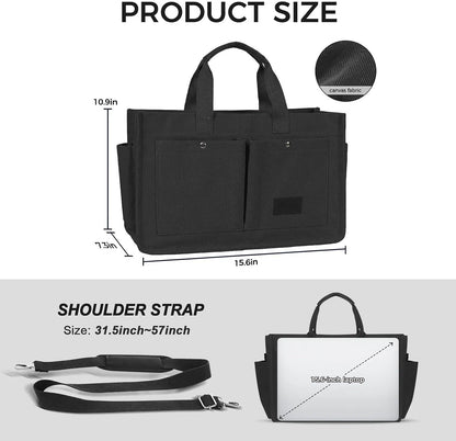 Women’s Canvas Multi-Pocket Tote Bag, Convertible Laptop Work Crossbody Shoulder Bag for Travel, Nurses & Teachers