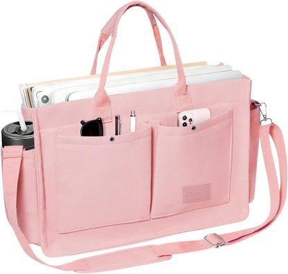 Women’s Canvas Multi-Pocket Tote Bag, Convertible Laptop Work Crossbody Shoulder Bag for Travel, Nurses & Teachers