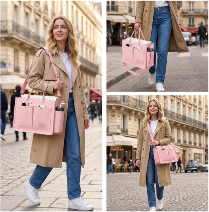 Women’s Canvas Multi-Pocket Tote Bag, Convertible Laptop Work Crossbody Shoulder Bag for Travel, Nurses & Teachers