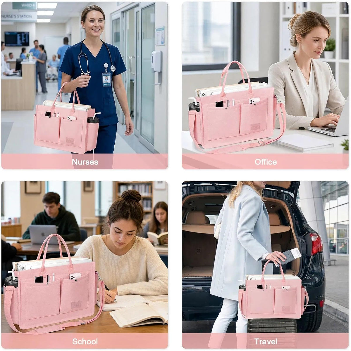 Women’s Canvas Multi-Pocket Tote Bag, Convertible Laptop Work Crossbody Shoulder Bag for Travel, Nurses & Teachers