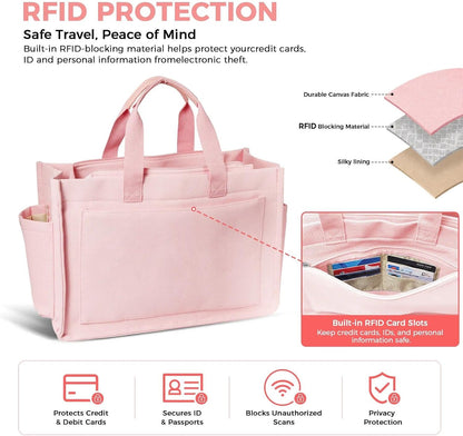 Women’s Canvas Multi-Pocket Tote Bag, Convertible Laptop Work Crossbody Shoulder Bag for Travel, Nurses & Teachers