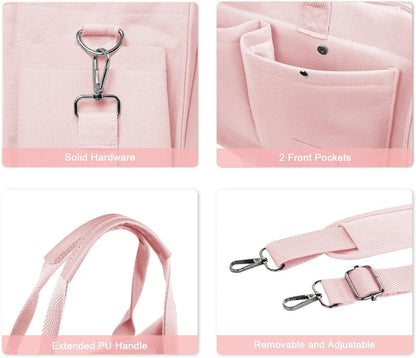 Women’s Canvas Multi-Pocket Tote Bag, Convertible Laptop Work Crossbody Shoulder Bag for Travel, Nurses & Teachers