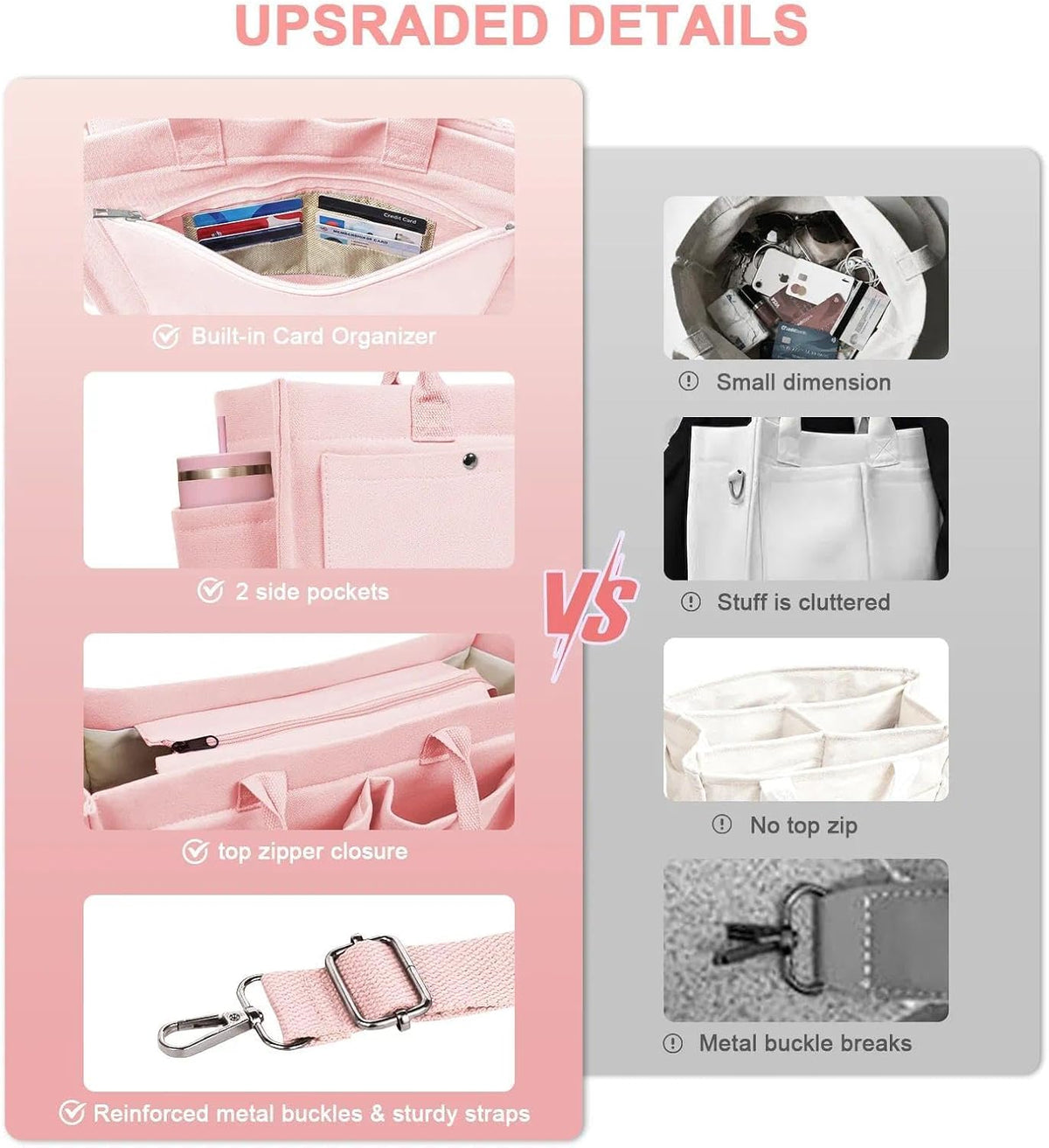 Women’s Canvas Multi-Pocket Tote Bag, Convertible Laptop Work Crossbody Shoulder Bag for Travel, Nurses & Teachers