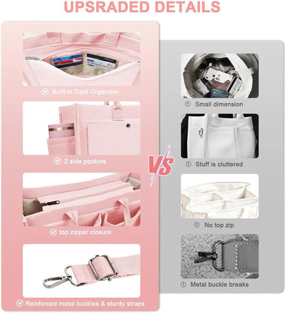 Women’s Canvas Multi-Pocket Tote Bag, Convertible Laptop Work Crossbody Shoulder Bag for Travel, Nurses & Teachers
