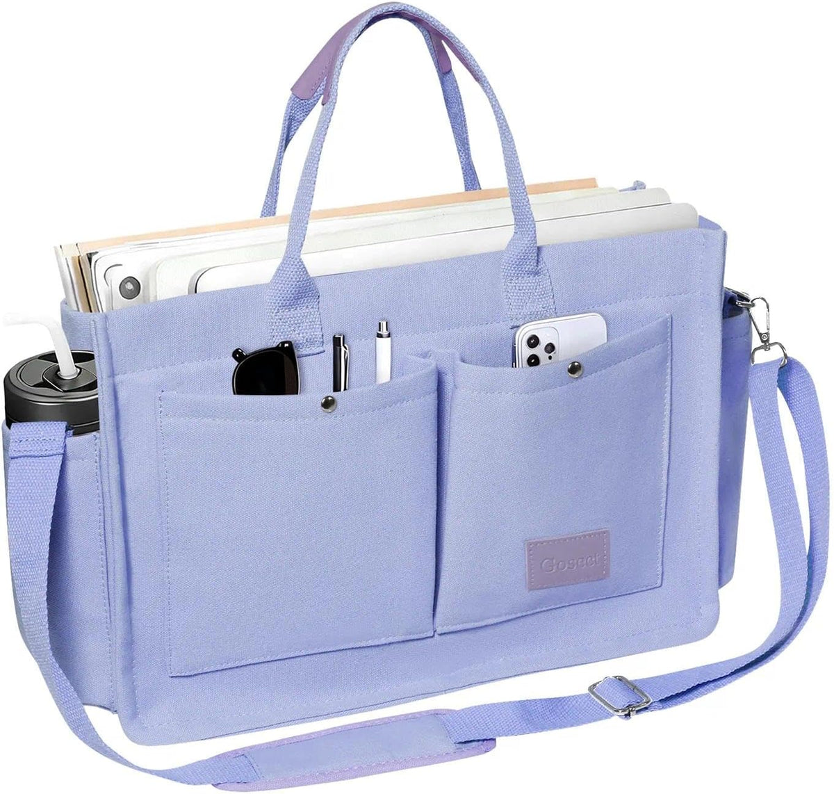 Women’s Canvas Multi-Pocket Tote Bag, Convertible Laptop Work Crossbody Shoulder Bag for Travel, Nurses & Teachers