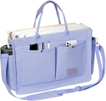 Women’s Canvas Multi-Pocket Tote Bag, Convertible Laptop Work Crossbody Shoulder Bag for Travel, Nurses & Teachers