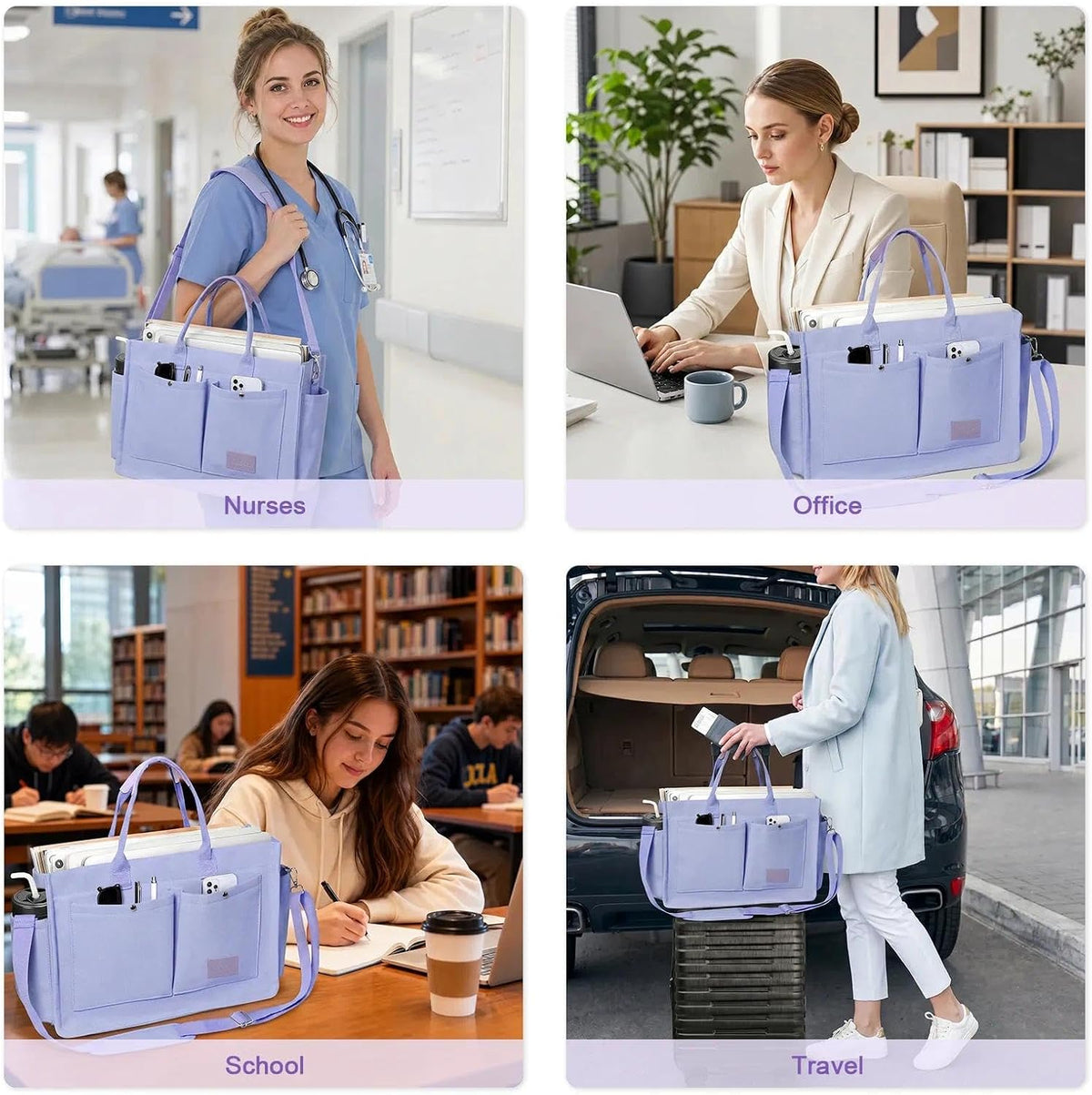 Women’s Canvas Multi-Pocket Tote Bag, Convertible Laptop Work Crossbody Shoulder Bag for Travel, Nurses & Teachers