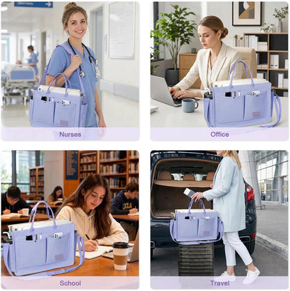 Women’s Canvas Multi-Pocket Tote Bag, Convertible Laptop Work Crossbody Shoulder Bag for Travel, Nurses & Teachers