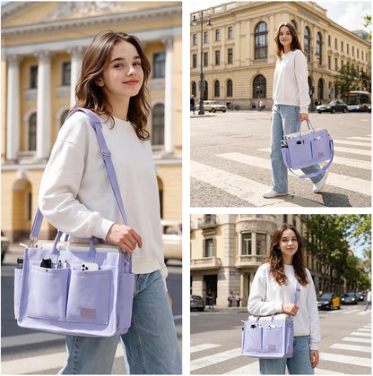 Women’s Canvas Multi-Pocket Tote Bag, Convertible Laptop Work Crossbody Shoulder Bag for Travel, Nurses & Teachers