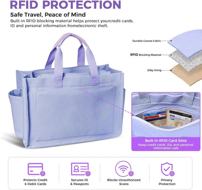 Women’s Canvas Multi-Pocket Tote Bag, Convertible Laptop Work Crossbody Shoulder Bag for Travel, Nurses & Teachers