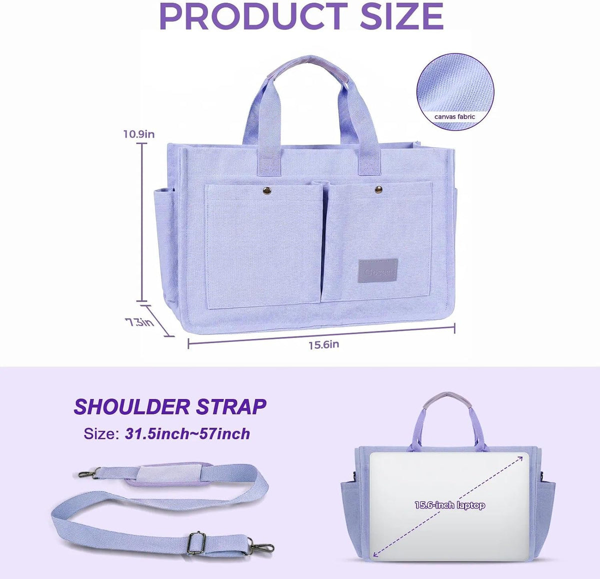 Women’s Canvas Multi-Pocket Tote Bag, Convertible Laptop Work Crossbody Shoulder Bag for Travel, Nurses & Teachers