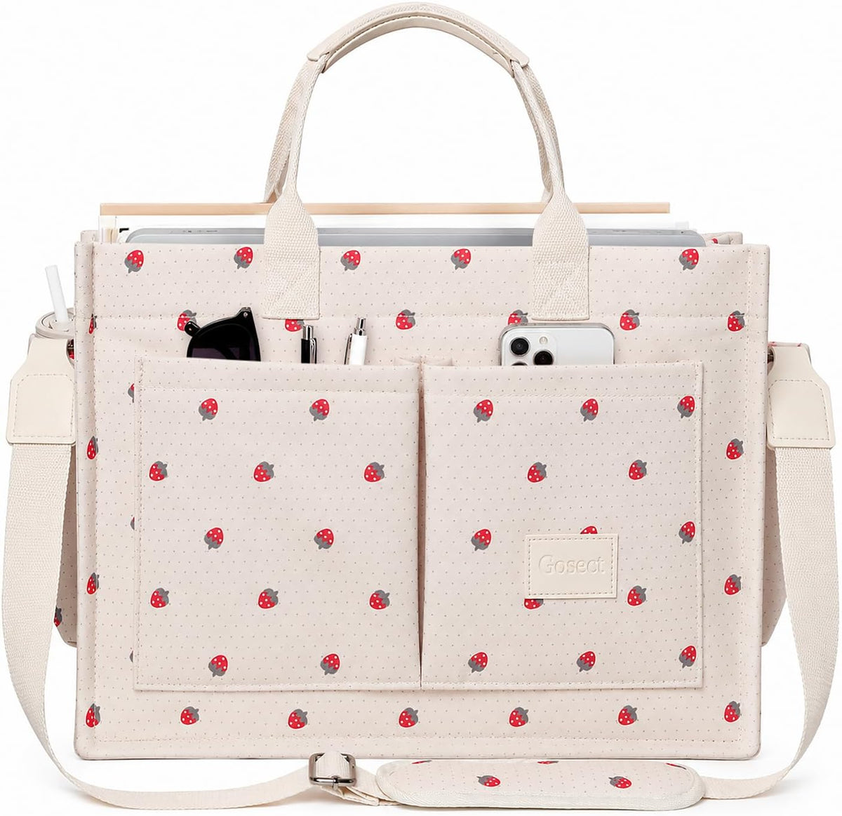 Women’s Canvas Multi-Pocket Tote Bag, Convertible Laptop Work Crossbody Shoulder Bag for Travel, Nurses & Teachers