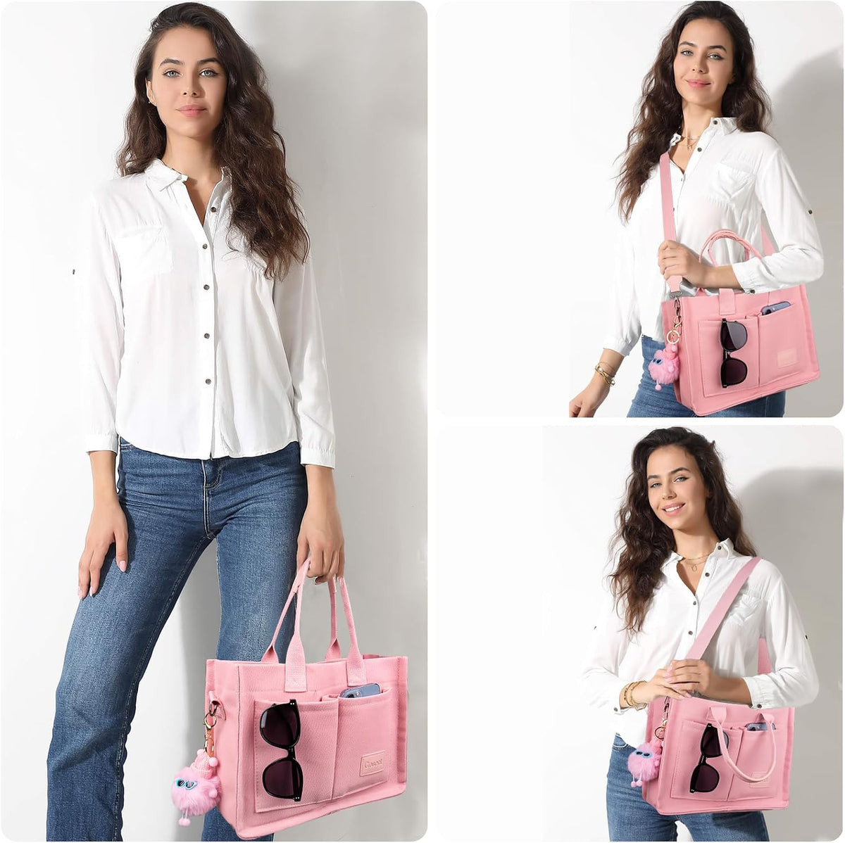 Women’s Canvas Multi-Pocket Tote Bag, Convertible Laptop Work Crossbody Shoulder Bag for Travel, Nurses & Teachers