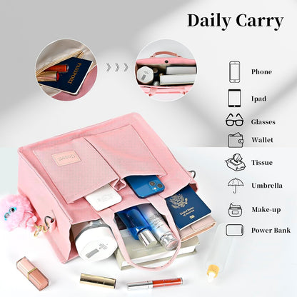 Women’s Canvas Multi-Pocket Tote Bag, Convertible Laptop Work Crossbody Shoulder Bag for Travel, Nurses & Teachers