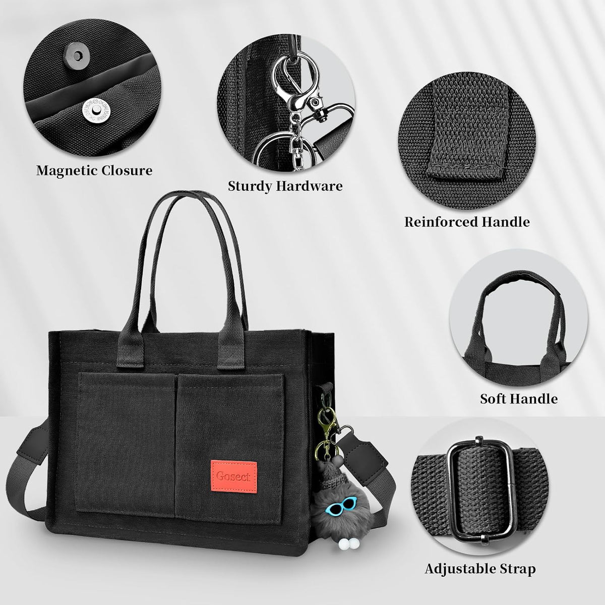Women’s Canvas Multi-Pocket Tote Bag, Convertible Laptop Work Crossbody Shoulder Bag for Travel, Nurses & Teachers