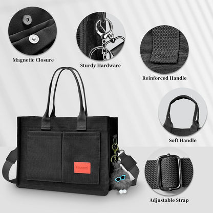 Women’s Canvas Multi-Pocket Tote Bag, Convertible Laptop Work Crossbody Shoulder Bag for Travel, Nurses & Teachers