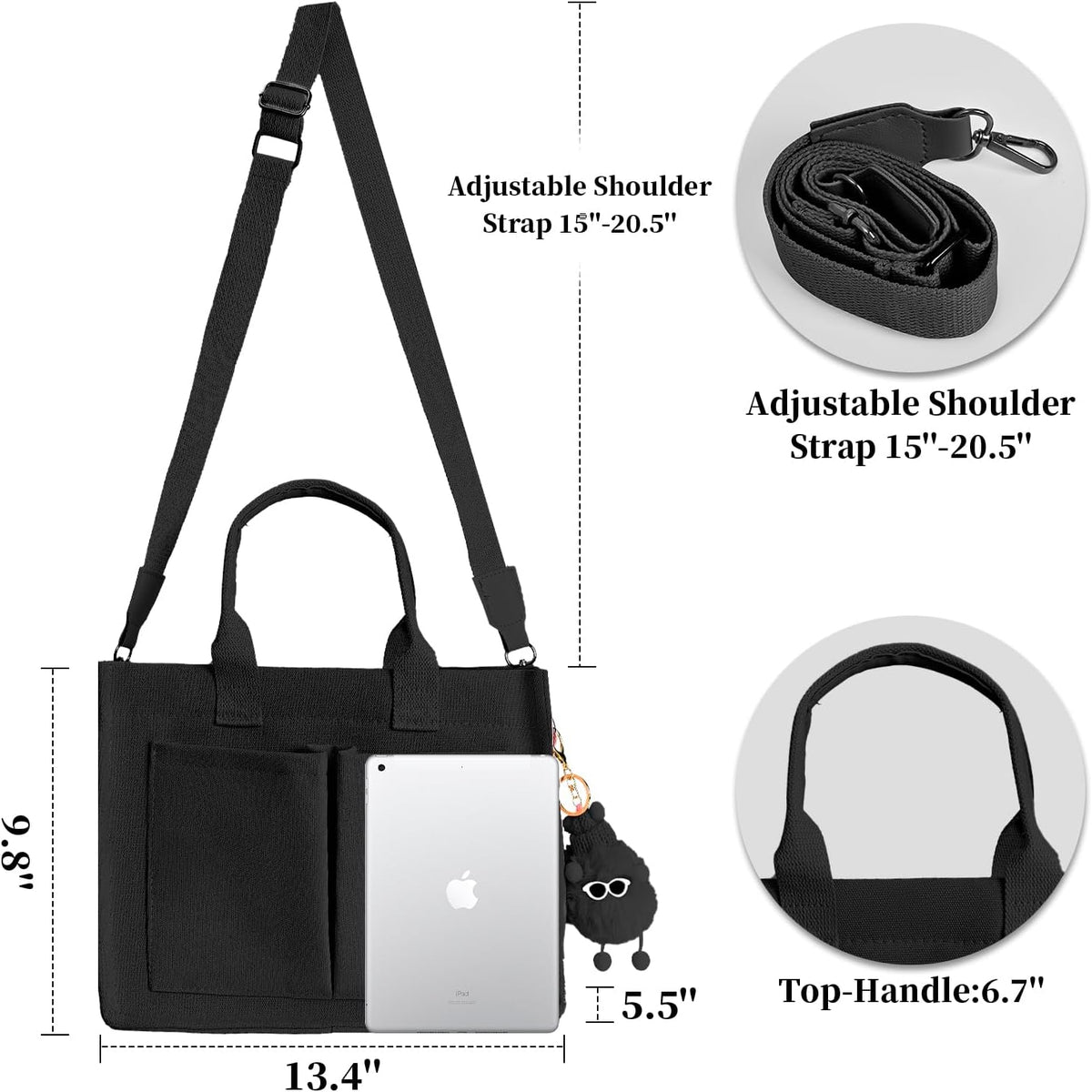 Women’s Canvas Multi-Pocket Tote Bag, Convertible Laptop Work Crossbody Shoulder Bag for Travel, Nurses & Teachers