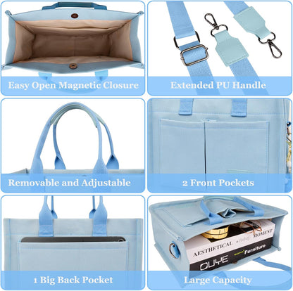 Women’s Canvas Multi-Pocket Tote Bag, Convertible Laptop Work Crossbody Shoulder Bag for Travel, Nurses & Teachers
