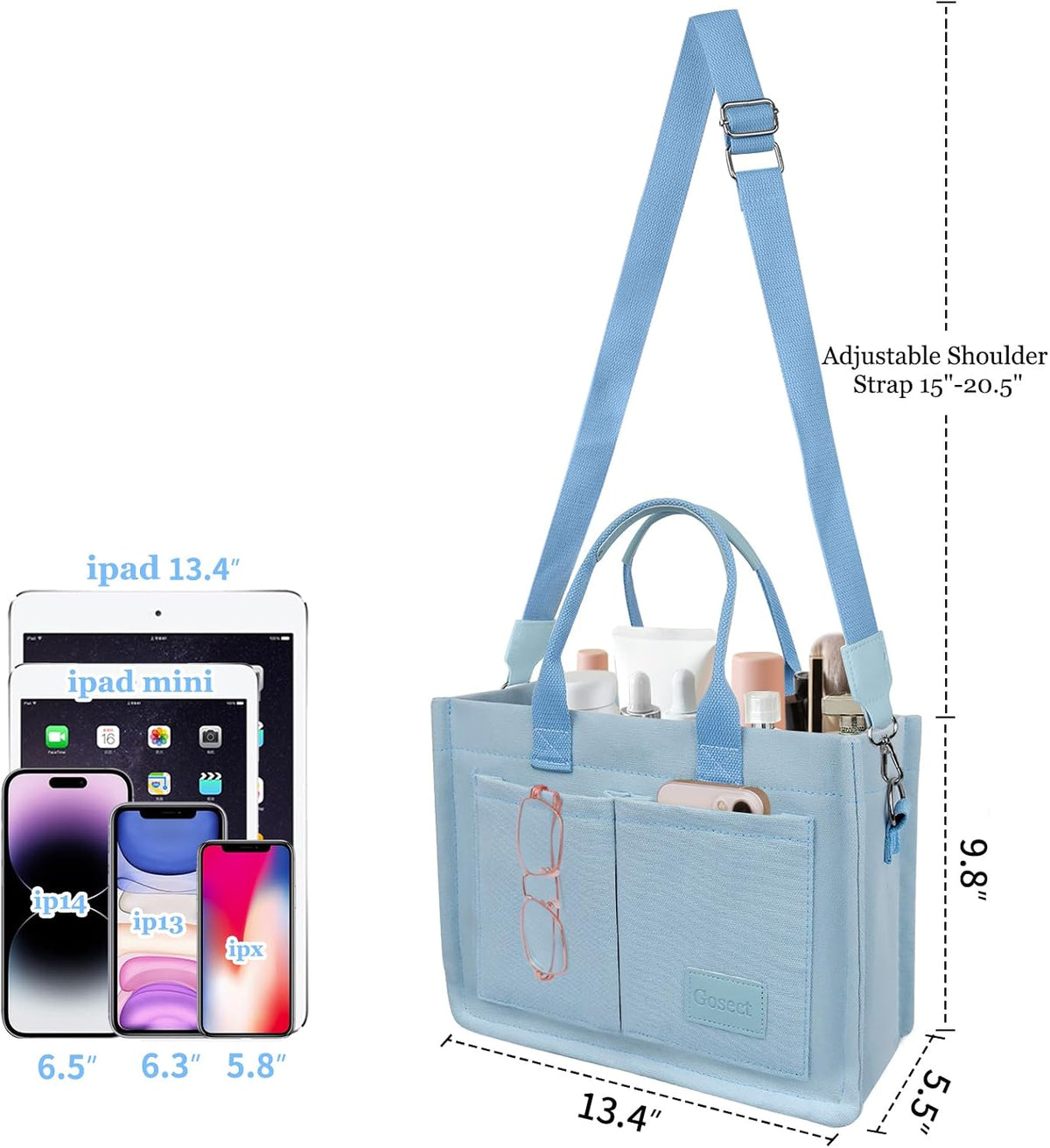 Women’s Canvas Multi-Pocket Tote Bag, Convertible Laptop Work Crossbody Shoulder Bag for Travel, Nurses & Teachers