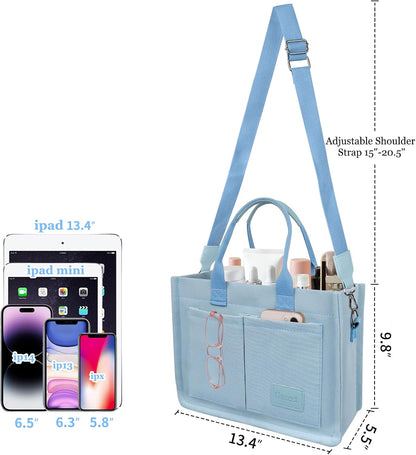 Women’s Canvas Multi-Pocket Tote Bag, Convertible Laptop Work Crossbody Shoulder Bag for Travel, Nurses & Teachers