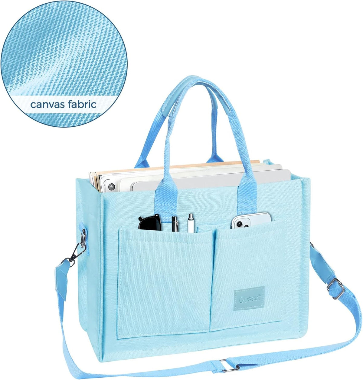 Women’s Canvas Multi-Pocket Tote Bag, Convertible Laptop Work Crossbody Shoulder Bag for Travel, Nurses & Teachers