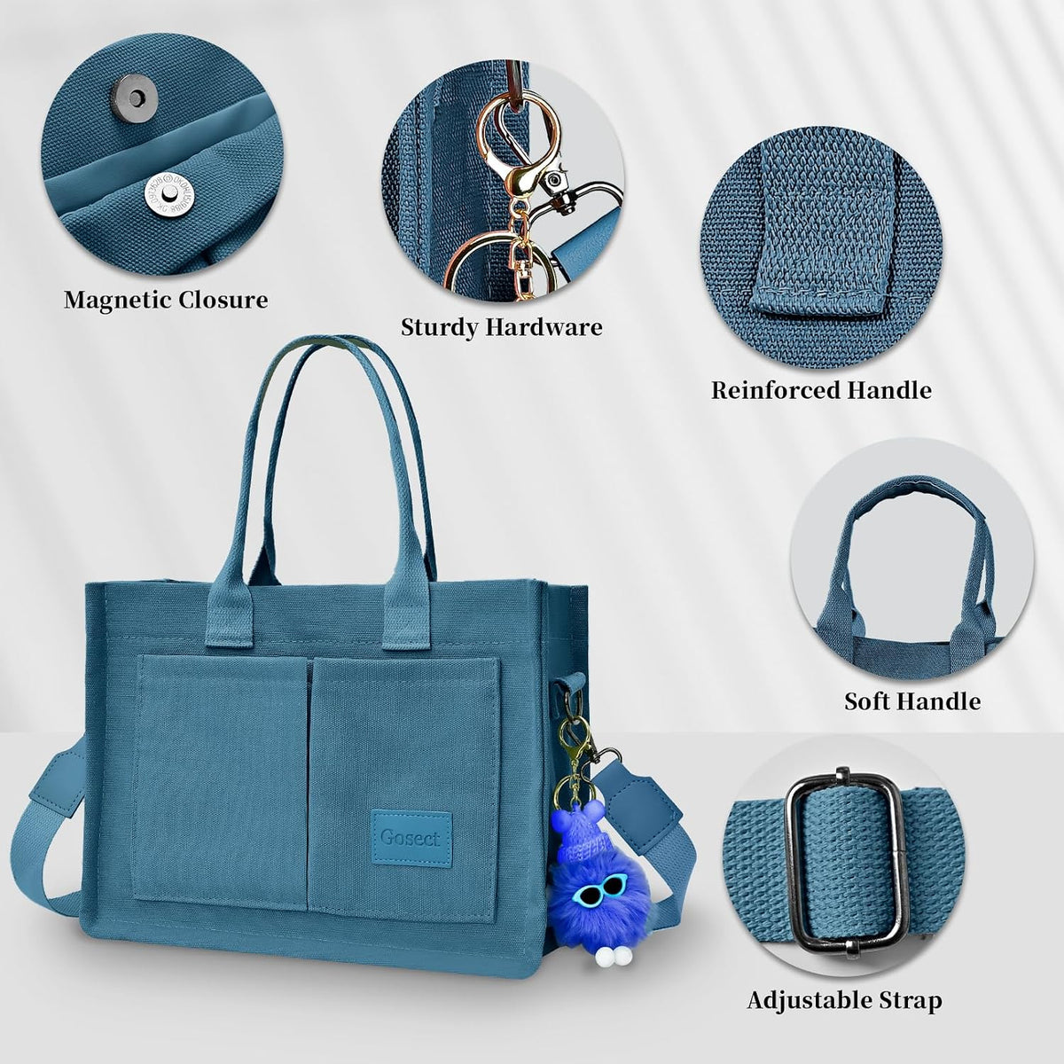 Women’s Canvas Multi-Pocket Tote Bag, Convertible Laptop Work Crossbody Shoulder Bag for Travel, Nurses & Teachers