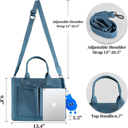 Women’s Canvas Multi-Pocket Tote Bag, Convertible Laptop Work Crossbody Shoulder Bag for Travel, Nurses & Teachers