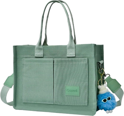 Women’s Canvas Multi-Pocket Tote Bag, Convertible Laptop Work Crossbody Shoulder Bag for Travel, Nurses & Teachers