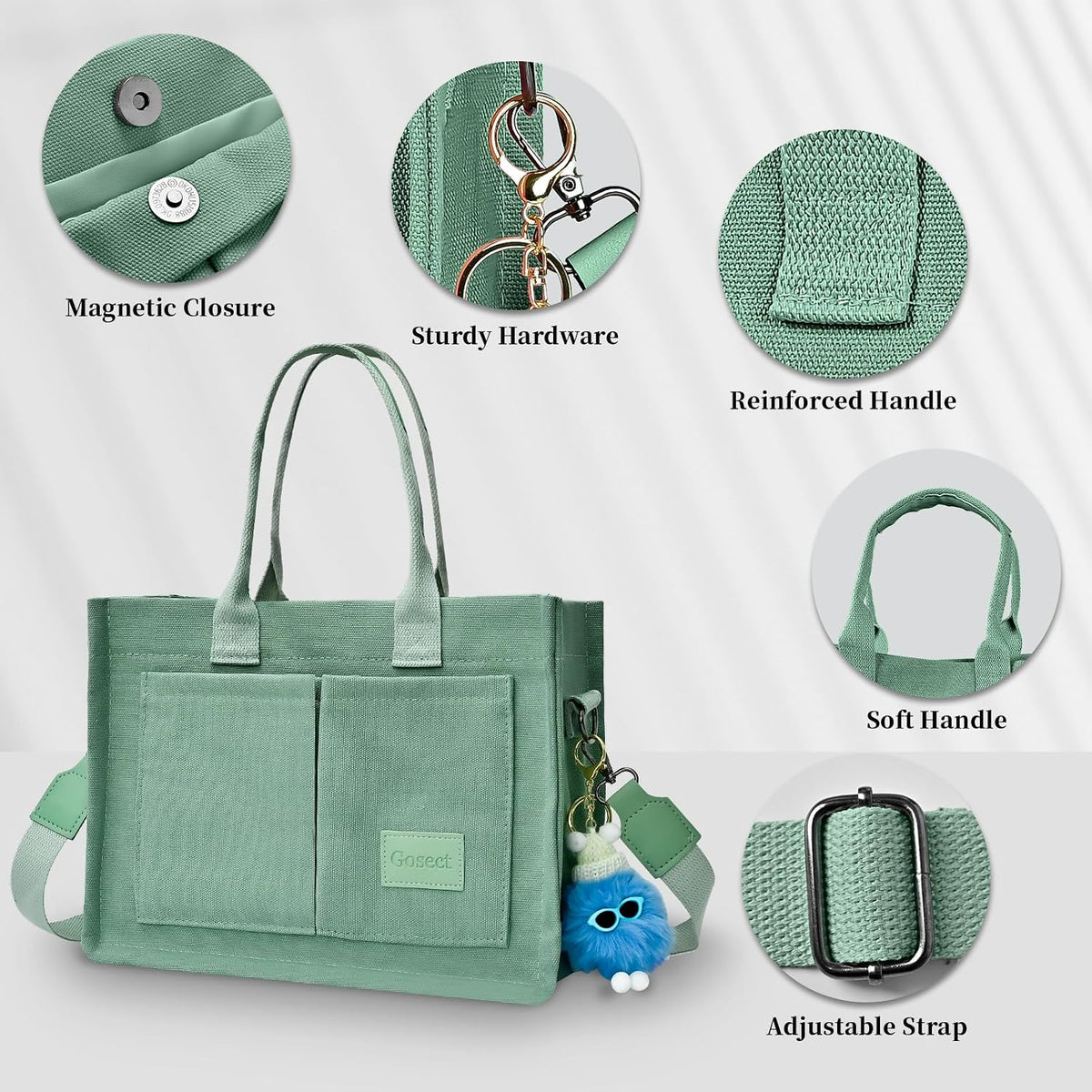 Women’s Canvas Multi-Pocket Tote Bag, Convertible Laptop Work Crossbody Shoulder Bag for Travel, Nurses & Teachers