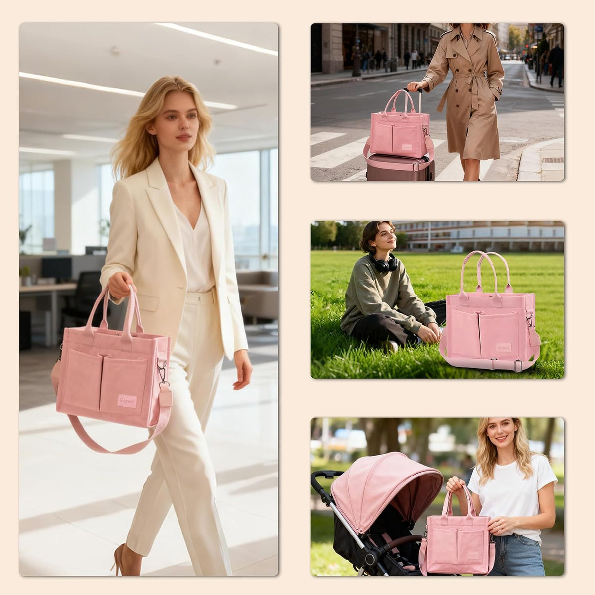 Women’s Canvas Multi-Pocket Tote Bag, Convertible Laptop Work Crossbody Shoulder Bag for Travel, Nurses & Teachers