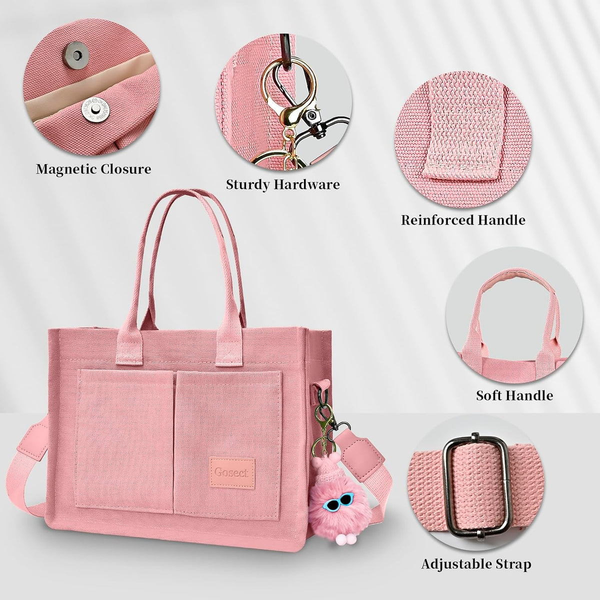 Women’s Canvas Multi-Pocket Tote Bag, Convertible Laptop Work Crossbody Shoulder Bag for Travel, Nurses & Teachers