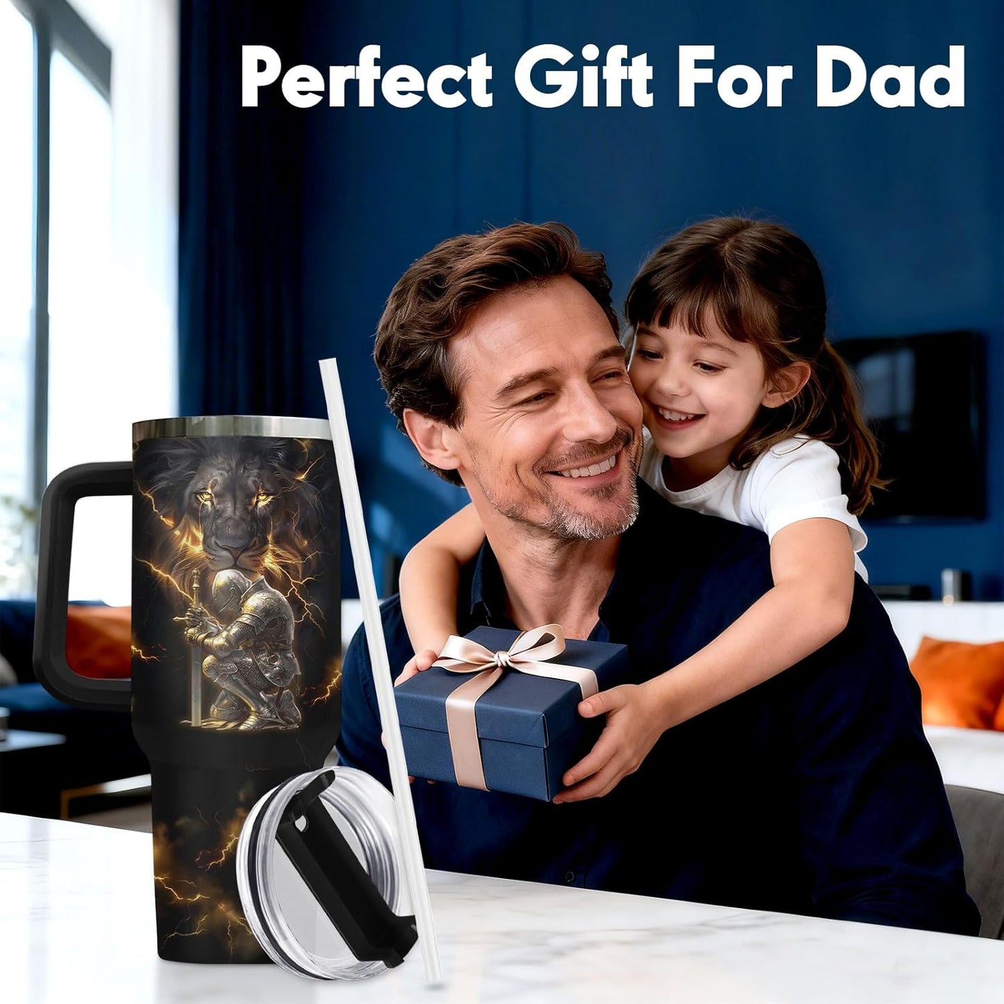 Dad Dadman Funny 40 oz Tumbler with Handle, Funny Dad Gift | Gift for Dad Tumbler 40oz, Cool Dadman Travel Mug, Funny Superhero Birthday from Daughter Son - Colors B